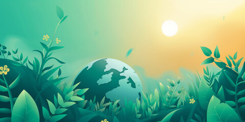 Paper Art Earth and Green Nature Scene Illustration