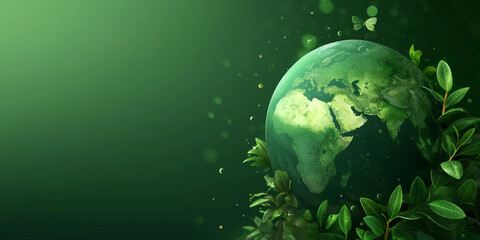 Green Earth Concept with Flourishing Foliage - Digital Art Illustration - obrazy, fototapety, plakaty