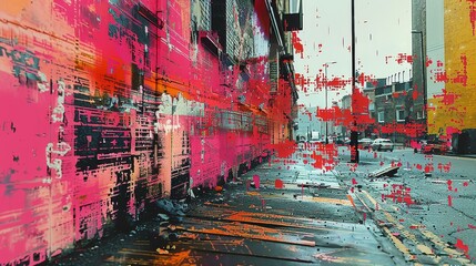 A street scene with a graffiti wall and a red brick wall