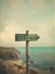 A destination signpost marking places visited or dreamed of, set against a dreamy background - obrazy, fototapety, plakaty