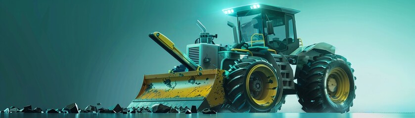 A futuristic depiction of a grader transformed into a sleek and stylish piece of construction equipment
