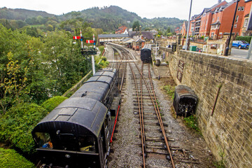 Train at the Historic train station of the Welsh Town of Llangollen - obrazy, fototapety, plakaty