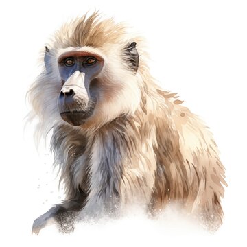 recommend clip art: Baboon monkey. Baboon clipart. Safari African nature animal. Watercolor illustration. Generative AI. Detailed illustration.