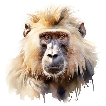 recommend clip art: Baboon monkey. Baboon clipart. Safari African nature animal. Watercolor illustration. Generative AI. Detailed illustration.