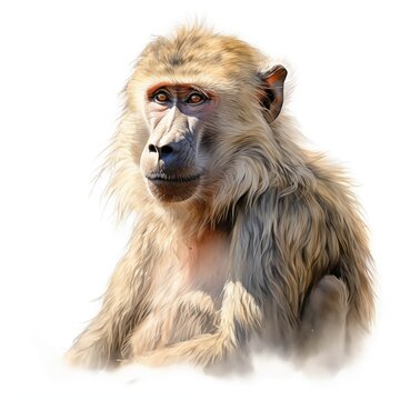 recommend clip art: Baboon monkey. Baboon clipart. Safari African nature animal. Watercolor illustration. Generative AI. Detailed illustration.