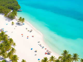 Vista aérea de la playa tropical con agua turquesa y arena dorada. Vista superior. Ai Generativa