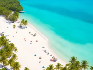 Foto op Plexiglas Vista aérea de la playa tropical con agua turquesa y arena dorada. Vista superior. Ai Generativa © Mercedes Fittipaldi