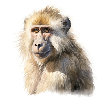 recommend clip art: Baboon monkey. Baboon clipart. Safari African nature animal. Watercolor illustration. Generative AI. Detailed illustration.