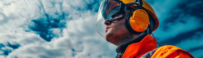 A concept for construction equipment with advanced ear protection technology - obrazy, fototapety, plakaty