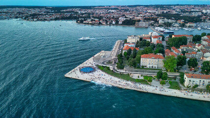 Zadar at sunset, Croatia. Aerial view of promenade