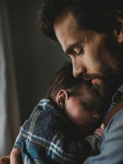 Fototapeta premium Show a heartwarming scene of a first time parent cradling their newborn baby, capturing the tender moment of bonding and unconditional love