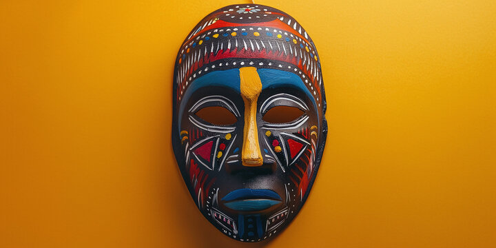 colorful ethnic African mask on simple background