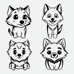 Hand drawn cute dog collection outline illustration