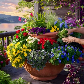 Planting Flowers on a Pot