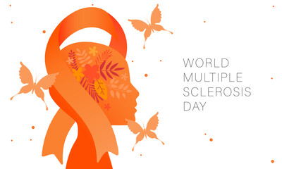 World Multiple Sclerosis Day vector illustration. Ribbon and head. Treatment and prevention. Medicine and health concept - 776102518