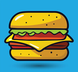Hand Drawn Burger Vector Illustration. Burger with juicy beef.