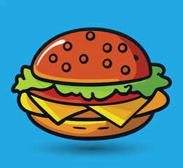 Hand Drawn Burger Vector Illustration. Burger with juicy beef.