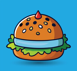 Hand Drawn Burger Vector Illustration. Burger with juicy beef.