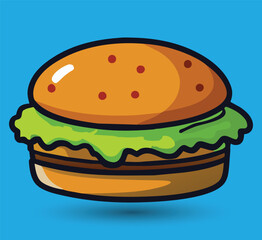 Hand Drawn Burger Vector Illustration. Burger with juicy beef.