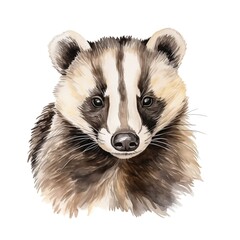 Obraz premium Badger. Forest animal clipart. Watercolor illustration. Generative AI. Detailed illustration.