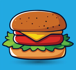 Hand Drawn Burger Vector Illustration. Burger with juicy beef.