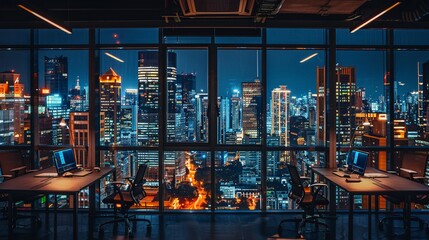 Night-Time Office Space with Modern Interior Design