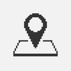 Obraz premium black and white simple flat 1bit vector pixel art icon of geolocation pin on the map