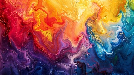 Fluid art painting featuring an explosion of swirling colors, creating a vibrant, abstract canvas - obrazy, fototapety, plakaty