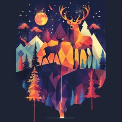Wildlife animals, stylized and geometric, flat design, in a national park setting , sci-fi tone, technology