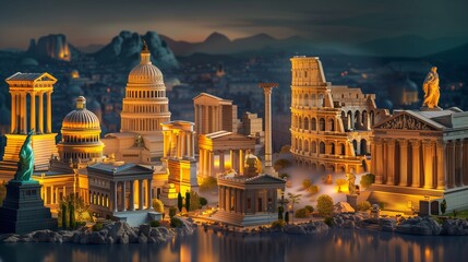 Architectural Marvels of the World: A Photorealistic Ensemble of Iconic Structures Celebrating Human Achievement - - obrazy, fototapety, plakaty