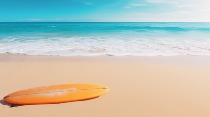 Fototapeta na wymiar Summer Vacation Background : Surfboard on sand tropical beach.