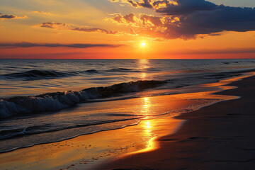Fototapeta na wymiar Photo beautiful sunset on the beach photo as a background