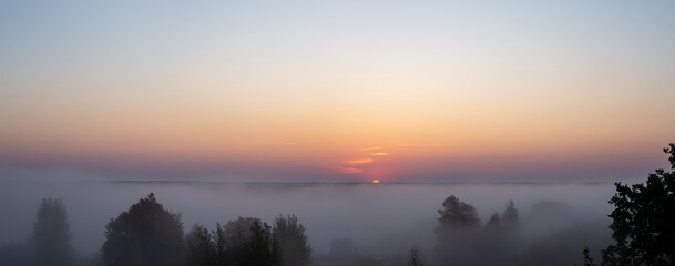 Beautiful foggy morning, mystical and mesmerizing landscape