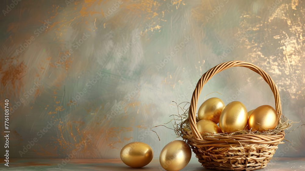 Wall mural Golden eggs and the basket, investment concept of don't put eggs in one basket, diversify on investment and portfolio management