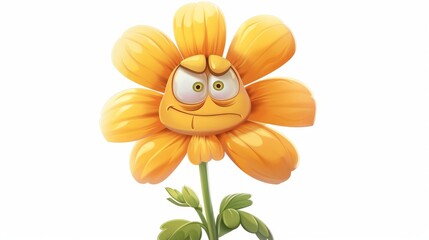 A cartoon flower with a frowning face and a mouth open - 776109311