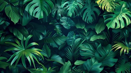 A lush green jungle with many leaves and vines - 776109317