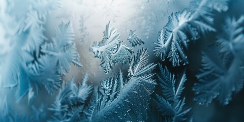 Frost patterns on window, macro shot, magical ice crystal theme for frame 