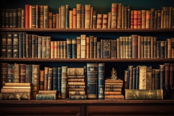 A bookshelf filled with old, antique books collection, AI generated