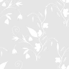 Vector seamless two-color doodle pattern with a silhouette of a bouquet of decorative flowers, ears of flowers.