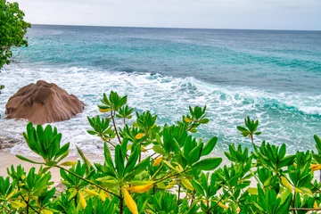 Gordijnen Amazing landscape of La Digue Island in the Seychelles Archipelago © jovannig