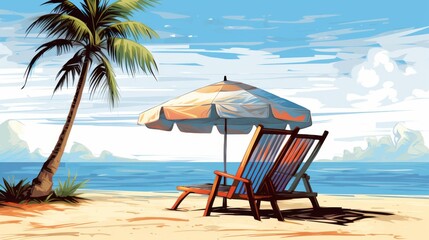  Tropical Serenity - Beach Chair and Umbrella Illustration 