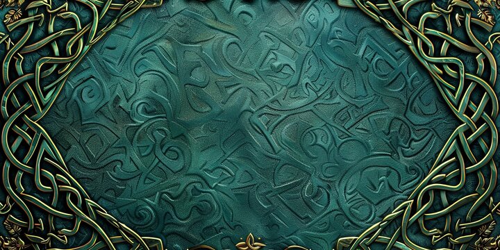 Celtic knots, intricate patterns, deep green background for St. Patrickâ€™s Day frame 