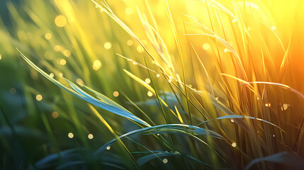 Stunning close-up of sun kissed grass blades - obrazy, fototapety, plakaty
