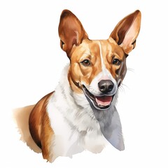Basenji. African bush dog. African barkless dog clipart. Watercolor illustration. Generative AI. Detailed illustration.