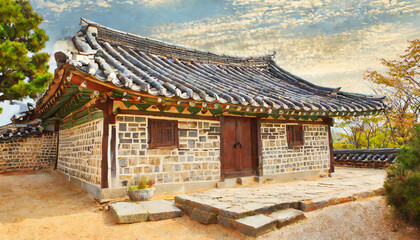 Naklejka premium 아름다운 한국의 기와집입니다.