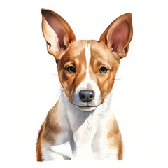 Basenji. African bush dog. Basenji dog clipart. Puppy clipart. Watercolor illustration. Generative AI. Detailed illustration.