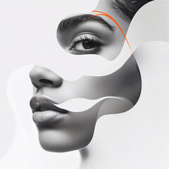 Face of a woman combined with a white background. 