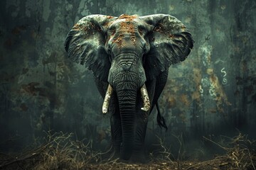 The Elephant Enclave, a heavyweight in the ivory and exotic trade, led by an elephant, with a massive, dark, and mafia influence , vibrant color - obrazy, fototapety, plakaty