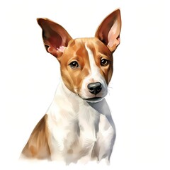 Basenji. African bush dog. Basenji dog clipart. Puppy clipart. Watercolor illustration. Generative AI. Detailed illustration.