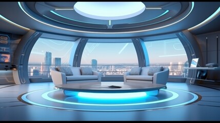 Video conference futuristic living room, zoom background